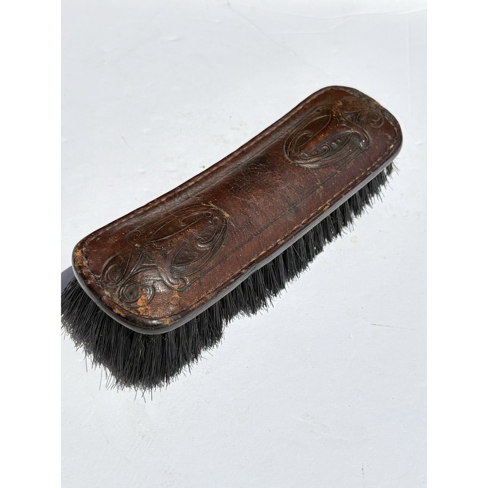 Antique Art Nouveau Leather Embossed Clothes Brush Horse Hair Grandpacore